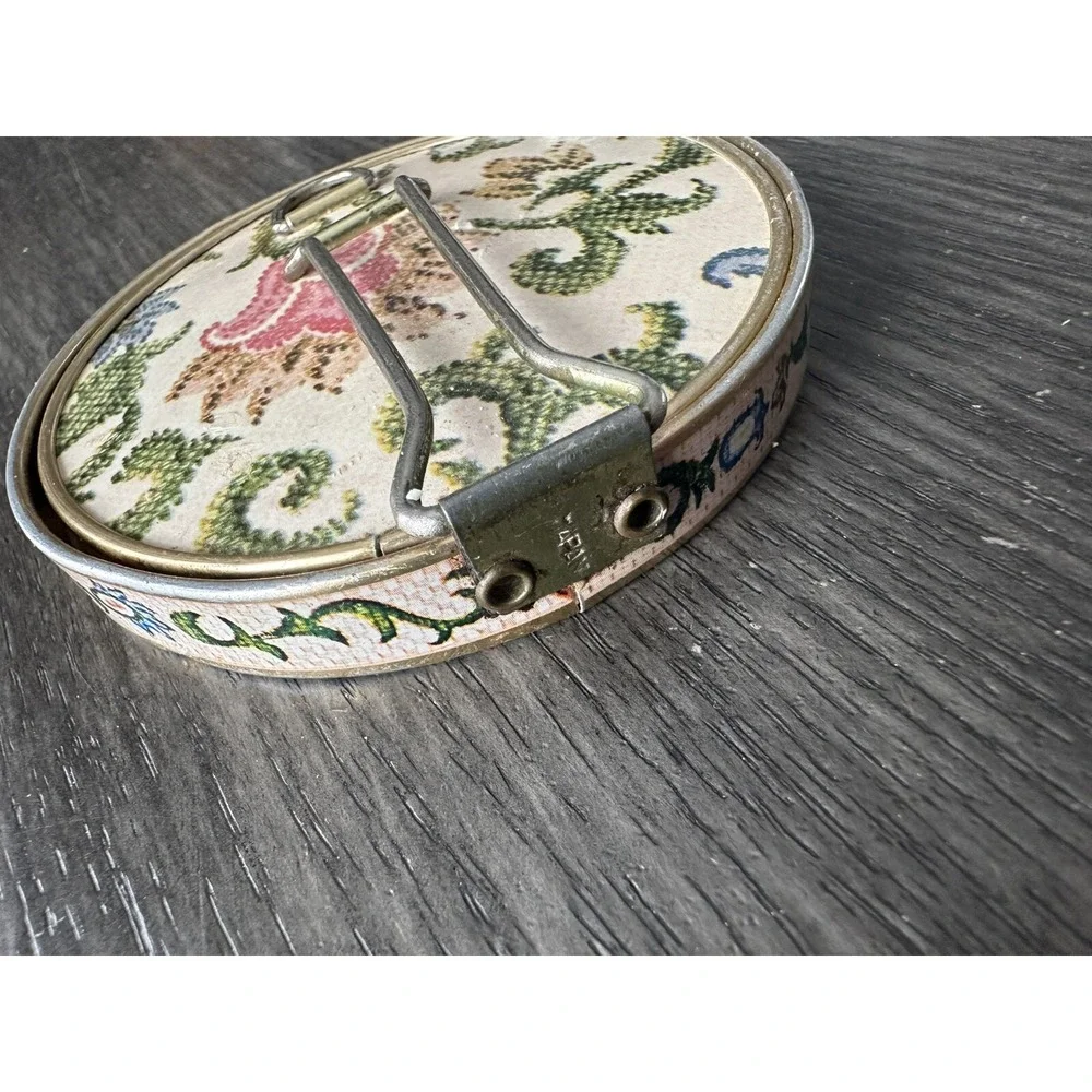 Vintage Metal Floral Double Hinged Folding Compact Double Mirror. Marked Japan
